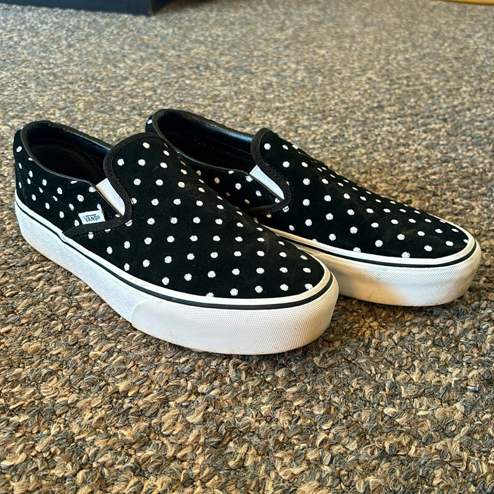 Vans classic slip on suede polka dot platform shoes